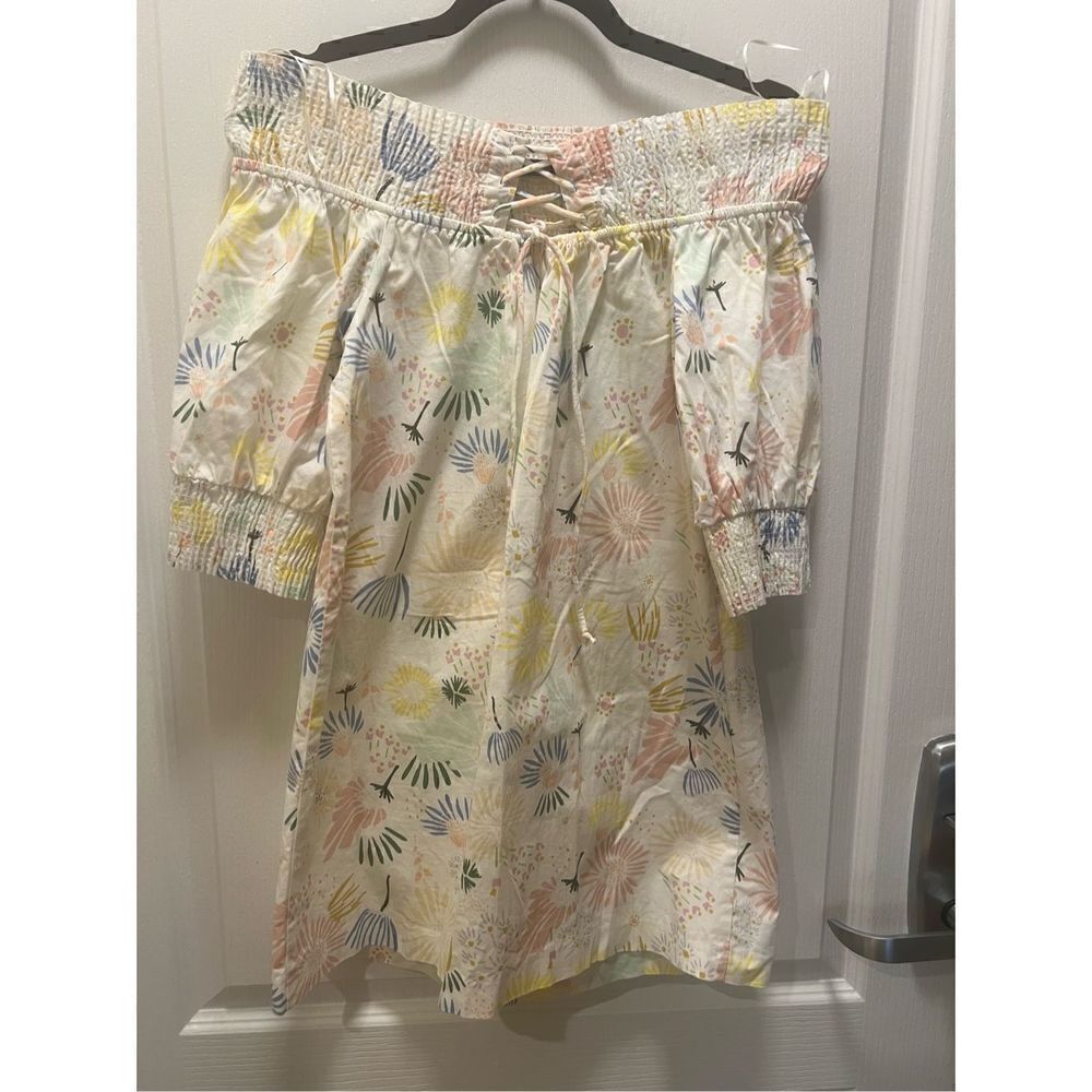 Zara Floral Multicolor Smocked Off-The-Shoulder Mini Dress - size S - Picture 6 of 10